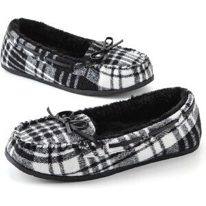 Women's Black White Faux Fur Warm Winter Cozy Rubber Sole Slippers Boot Shoes